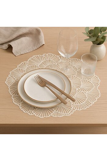 OEM Round Perforated Plate Holder Beige with Flower Pattern Ø38cm