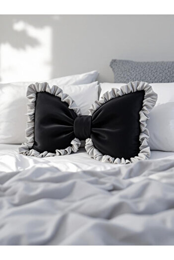 JACA Ruffled Velvet Bow Appearance XXL Decorative Pillow Inner Filled Fabric Gift Throw Pillow (45X65Cm)