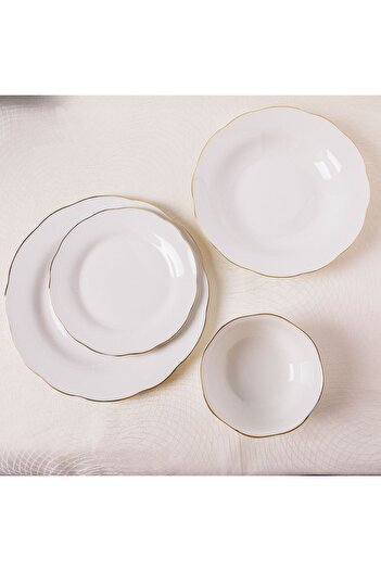 OEM Beige Porcelain Deep Plate "Wavy Gold Metallic" 300ml
