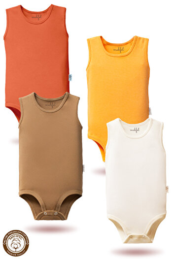 MAHFEL 100% Organic Cotton 4-Piece Snap-On Sleeveless Baby Bodysuit