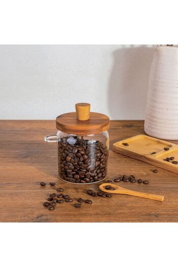 OEM Transparent Heat Resistant Glass Jar with Spoon & Bamboo Lid 500ml