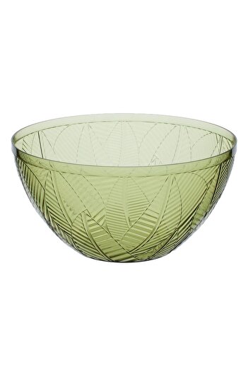 OEM Green Plastic Bowl with Tropical Leaf Pattern 4l