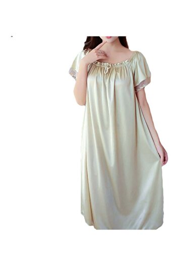 Generic Women Summer Loose Dress Nightdress Solid Colour Sleepwear Nightwear Champagne