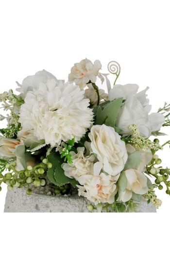 OEM Ghiveci Decorativ din Ciment Alb cu Floare Artificiala Somon Ø15x22cm