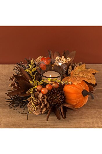 OEM Candle Holder & Pumpkin Cone Wreath Set Ø19x7cm