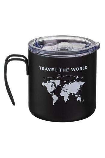 OEM Megru Stainless Steel Coffee Mug with Printed "Travel the World" 350ml