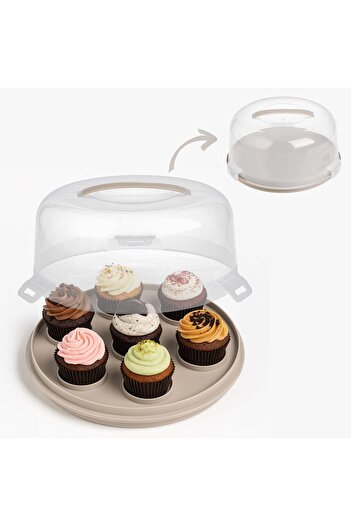 OEM Round Beige Plastic Cake Stand 2in1 Ø28x14.5cm