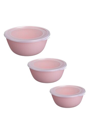 OEM Pink Plastic Bowl Set with Lid (0.5lt-1lt-2lt) - 3pcs