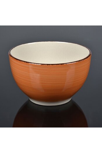 OEM Ceramic Bowl Beige Orange with Horizontal Stripes & Brown Rim 850ml