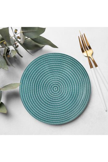 OEM Green Porcelain Plate with White Spiral Pattern Ø19cm