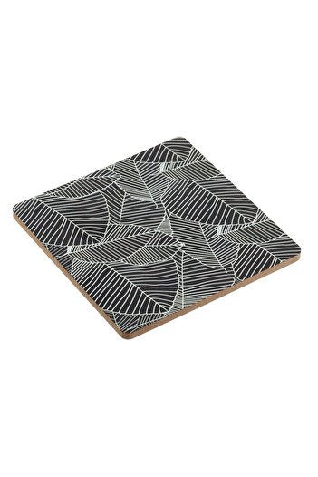 OEM Grey White Glass Holder with Wooden Leaf Pattern 11x0.5x11cm