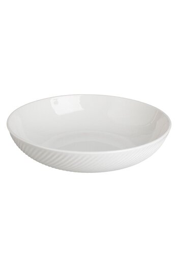 OEM White Ceramic Deep Plate with Embossed Linear Pattern "Wave" 866ml