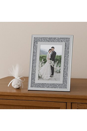 OEM Decorative Mirror Glass Photo Frame Silver Glitter 10x15cm