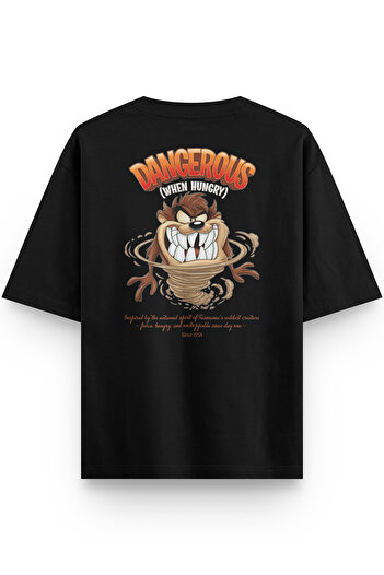 Overoz Μπλουζάκι Tazmanian Devil Tazmanian Monster με στάμπα στην πλάτη, ημι-ολικό μεγάλο μαύρο μπλουζάκι 1392