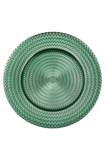 OEM Decorative Plate Made of Pearl Green Glass with Embossed Pattern Ø33cm