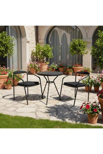 Family Ship Garden Seating Set Round Table with 2 Chairs - Black