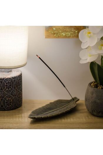 OEM Grey Green Olive Feather Ceramic Holder for Scented Sticks
