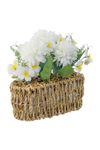 OEM Ghiveci Decorativ din Rafie cu Flori Albe 18x8x21cm