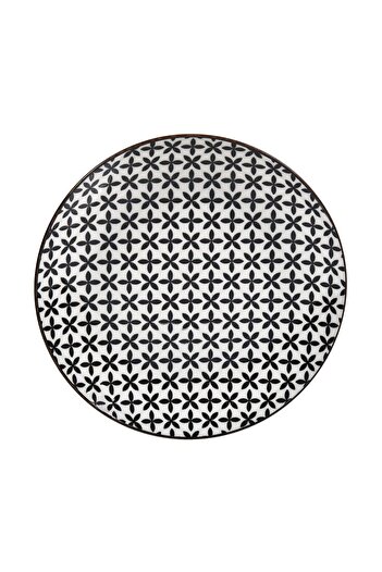 OEM White Porcelain Plate with Black Flower Pattern Ø19cm