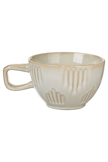 OEM Grey Brown Ceramic Cup with Line Pattern & Square Handle 400ml