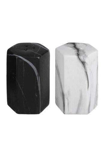 OEM Black & White Ceramic Salt Shakers Set with Marble Pattern 5.3x5.3x8cm