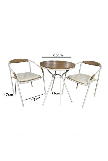 Family Ship Round Garden Table Set with 2 Seating Chairs - Brown