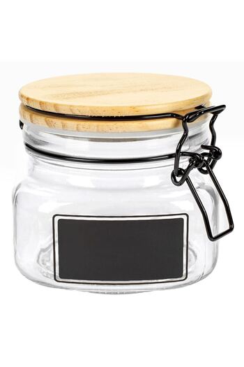 OEM Transparent Glass Jar with Wooden Lid for Safe Storage 500ml