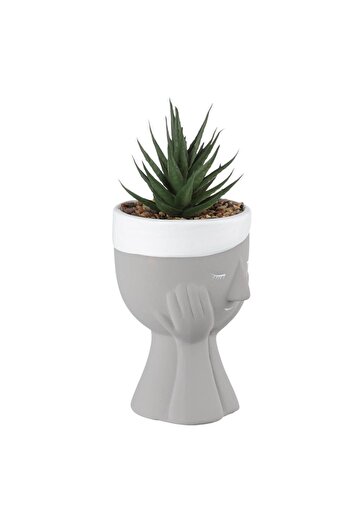 OEM Decorative Flower Pot Grey with Artificial Plant Ø7.8x18cm