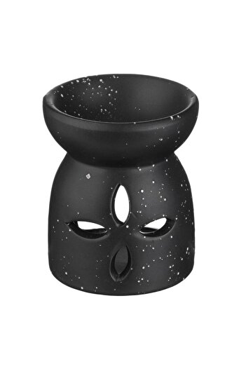 OEM Matte Black Ceramic Holder with Perforated Flower Pattern for Fragrance Oil Ø6.5x8cm
