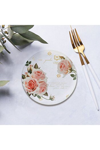 OEM Transparent Glass Plate with Floral Rose Pattern for Dessert Ø15cm
