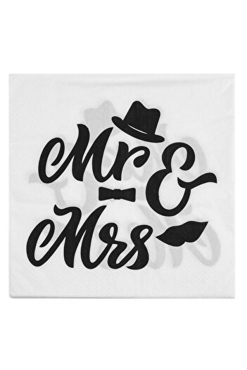 OEM 2-Ply White Table Napkins with Black Pattern for Wedding Party Mr and Mrs 33x33cm - 3