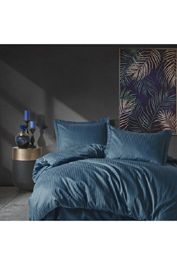 OEM Elegant Stripe Blue Family Bed Linen, with 2 Duvet Cover Sheets (Satin Deluxe)
