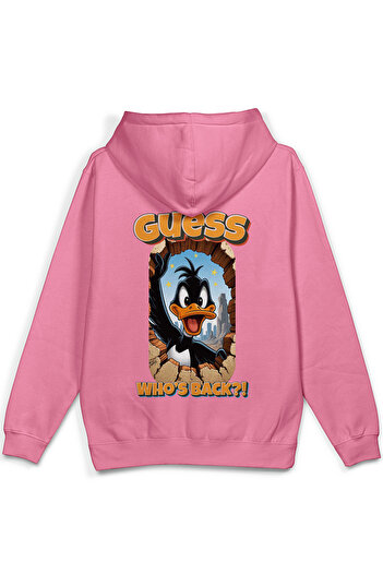 Overoz Φούτερ με κουκούλα με στάμπα Daffy Duck Oversize Ροζ Φούτερ με κουκούλα H1393