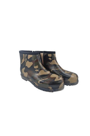 fafatara Camouflage Patterned Zippered Waterproof Short Rain and Garden Boots – Wool Lining, Non-Slip Sole