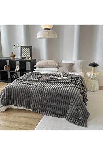 zola Soft and fluffy blanket, 160 x 200 cm, striped relief, polyester, machine wash 30°C, gray