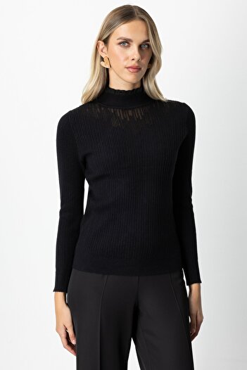 On Fashion On Tulle Detailed Ribbed Knit Sweater-60341