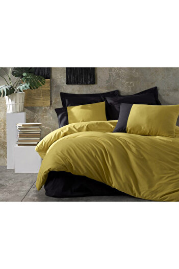 OEM Plain Mustard-Black Bed Linen (100% Cotton)
