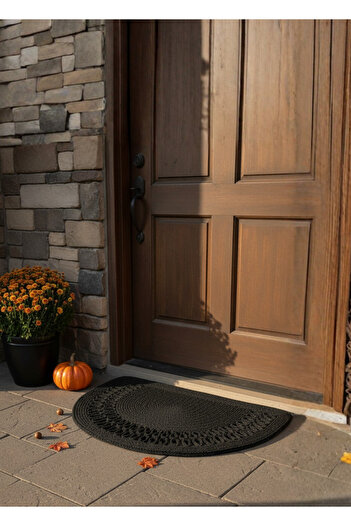 HomeTurko Homeaura Natural Jute Door Mat Half Hand-Knitted Wicker Front Door Bathroom Kitchen Balcony Rug