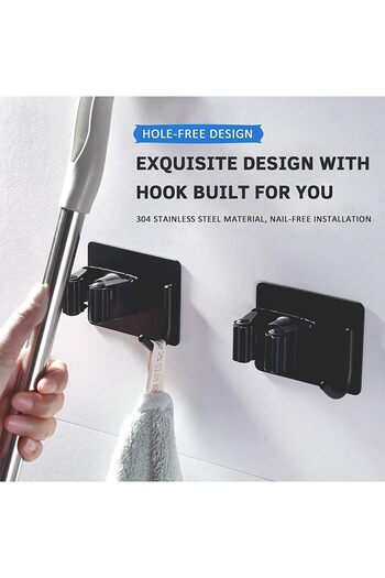 Hope Broom Mop Holder Wall Mount, Wall - Mount - Mop Clips 4 Pack Self-Adhesive Mop Grippers Heavy