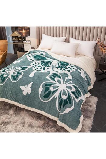 JOJO HOME 3D butterfly blanket, with fur, cocolino, 200x230cm, Green
