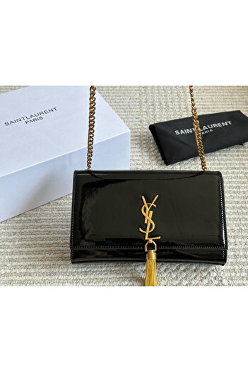 Noname Luxury evening bag similar to Saint Laurent in shiny black with a gold accent