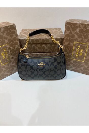 Noname Women's Coach-like handbag in black and gray with a luxurious gold chain