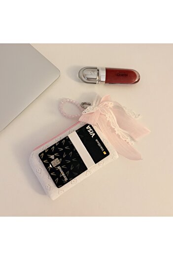 PİNKUE Mini Bow Detailed Wallet/ Card Holder/ Lace Bow Bag Charm/ AirPods Case/ Keychain