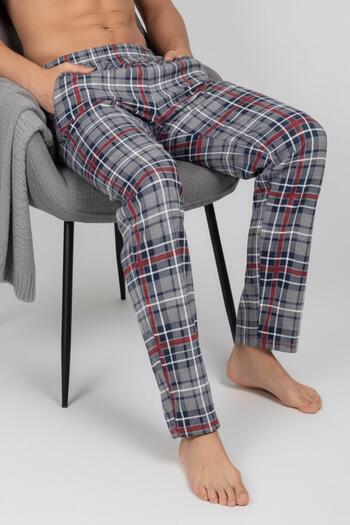 Mutlu City High Quality Cotton Men's Plaid Pajama Bottoms with Pockets 1485