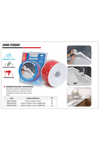 Bondit Self-adhesive Wide Sealing Tape 38mm x 3.35m x 1.1mm, Waterproof, BND01050338