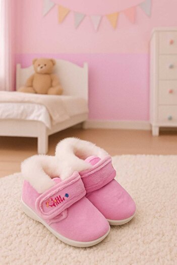 GEZER Baby Girl Children's Winter Pink Velcro School Nursery Slippers Shoes