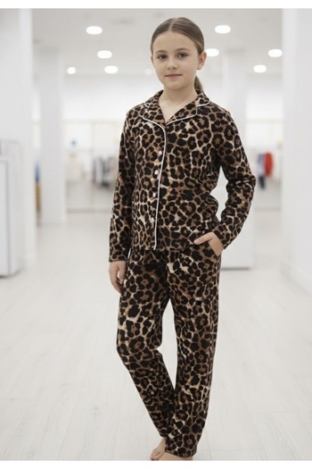 SANTRALBEBE Girl's Suede Leopard Pajama Set