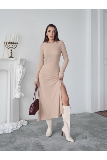 Paw Garage Kadın Liane Ottoman Kumaş Yan Yırtmaçlı Maxi Boy Elbise