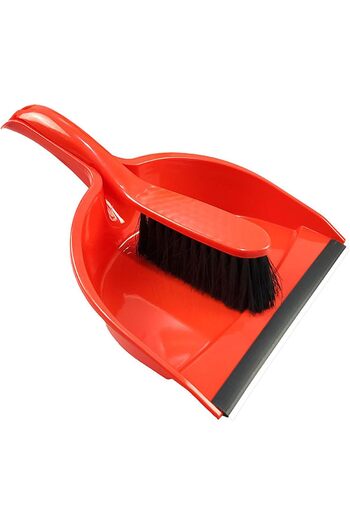 Hope 2-in-1 Dustpan and Brush Set with Short Handle, Ultra-Thin Black & Red Bristles, Ergonomic De