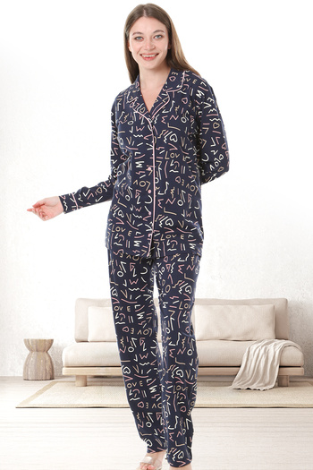 Bella Linda Buttoned Cotton Long Sleeve Women's Pajama Set